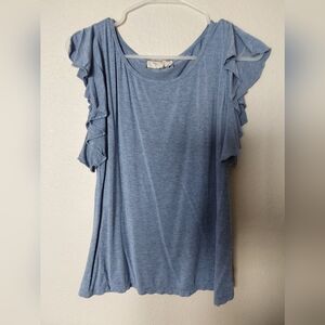 Max Studio Top, Women's Medium Blue Top with Ruffle Sleeves